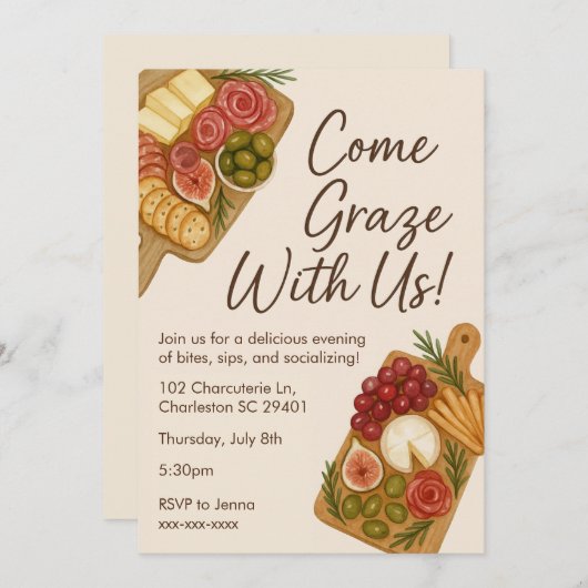 Graze mit US Charcuterie Board Party Einladung (Vorne/Hinten)
