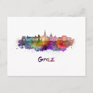 Grazer Skyline in Aquarellfarbe Postkarte