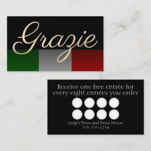 Grazie Black Italian Restaurant Treuekarte Visitenkarte