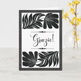 Grazie Floreale Elegante Tropicale Bianco e Nero Karte