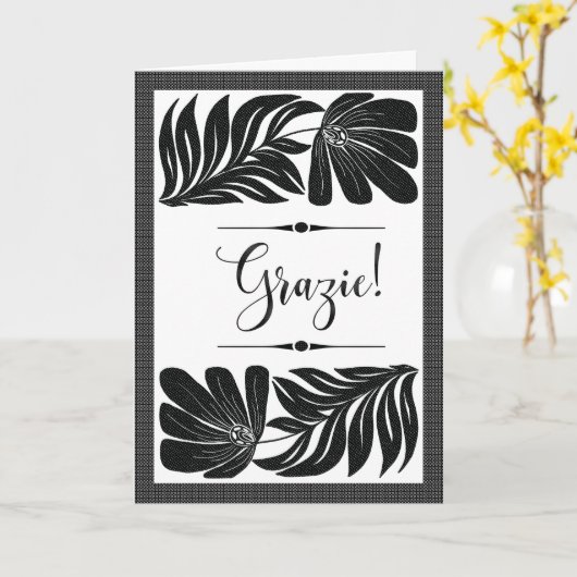 Grazie Floreale Elegante Tropicale Bianco e Nero Karte (Gelbe Blume)