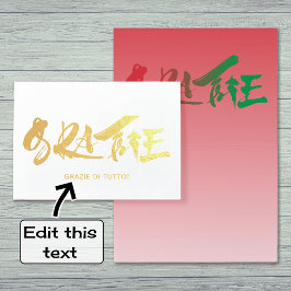 Grazie Italian Drehbuch danke Gold Folienkarte