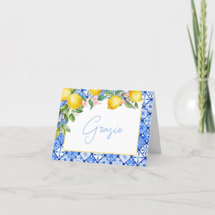 Grazie Lemons Italian Blue Tiles Junggesellinnenab Dankeskarte