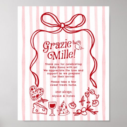 Grazie Mille Whimsical Italian Lemons Baby Shower Poster (Vorne)