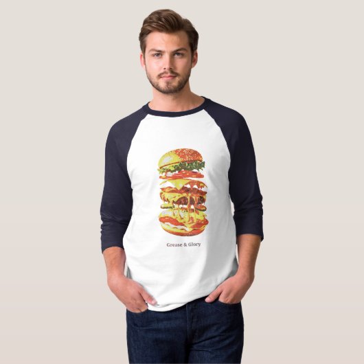 Grease & Glory – Vintage Burger Drip T-Shirt (Vorne ganz)