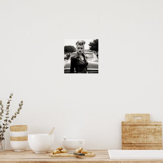 Greaser Punk Girl vor einem Jahrgangswagen Poster (Küche)