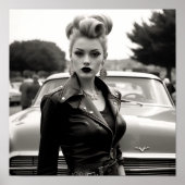 Greaser Punk Girl vor einem Jahrgangswagen Poster (Vorne)