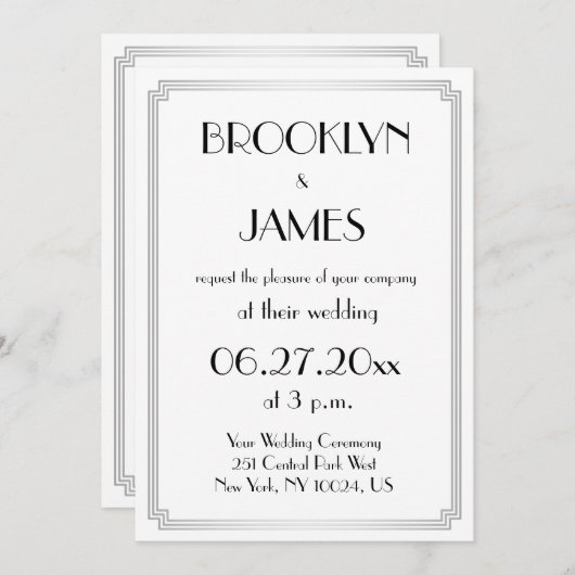 Great Art Deco Silver Wedding Einladungen (Vorne/Hinten)