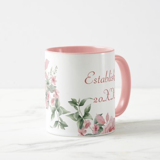 Great Aunt Year Established Custom Pink Roses Tasse (VorderseiteRechts)