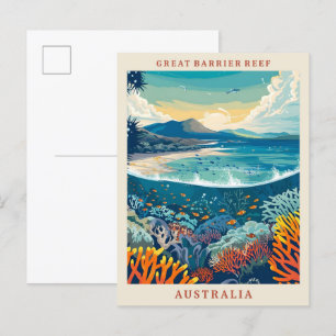 Great Barrier Reef Australien Art Vintage Reise Postkarte