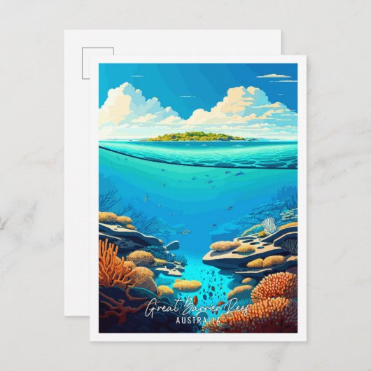 Great Barrier Reef Australien Reiseillustrierung Postkarte (Vorne/Hinten)