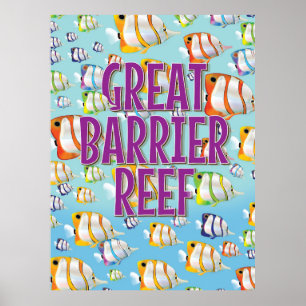 Great Barrier Reef cartoon travel poster