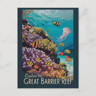 Great Barrier Reef Queensland Reise Kunst Vintage Postkarte