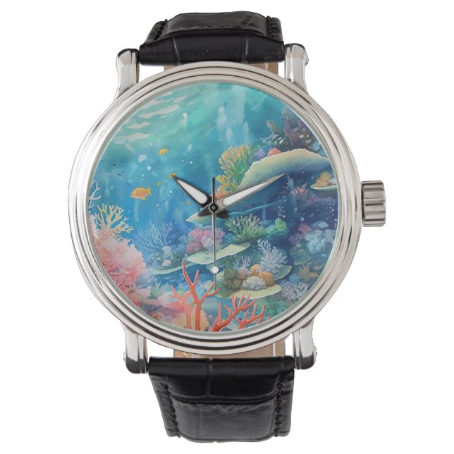Great Barrier Reef Wasserfarbe Armbanduhr (Vorderseite)