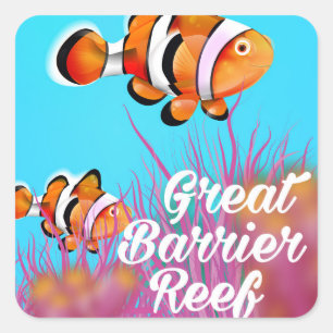 Great Barrier Riff Clowfish Cartoon Poster Quadratischer Aufkleber