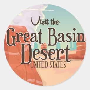Great Basin Wüste Vintage Reiseplakat. Runder Aufkleber