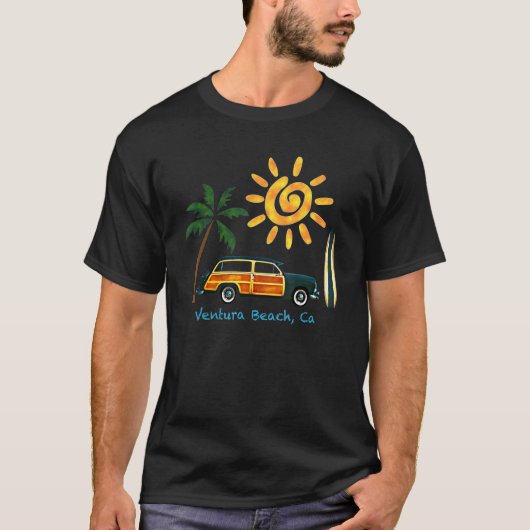 Great Beach Woodie Surf für Ventura Beach T-Shirt (Vorderseite)