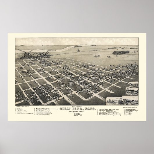 Great Bend, KS Panoramic Karte - 1882 Poster (Vorne)