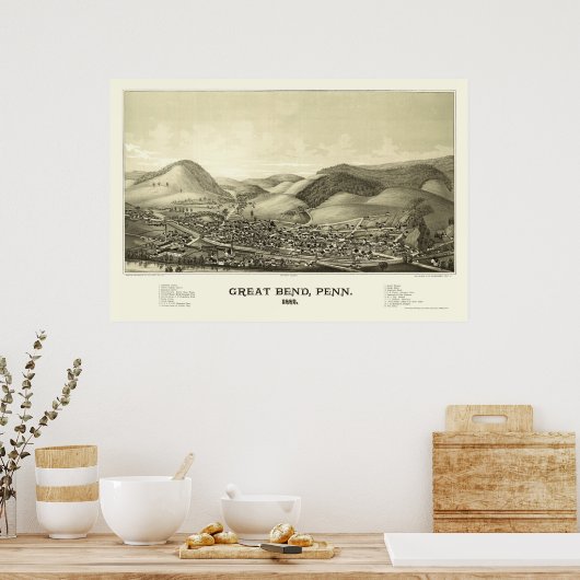Great Bend, PA Panoramic Map - 1887 Poster (Küche)