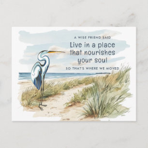 Great Blue Heron Beach Scene Neue Adresse Ankündigungspostkarte