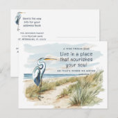 Great Blue Heron Beach Scene Neue Adresse Ankündigungspostkarte (Vorne/Hinten)
