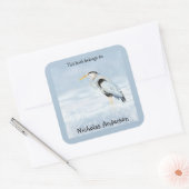 Great Blue Heron Bird Nature Art Buchzeichen Quadratischer Aufkleber (Umschlag)