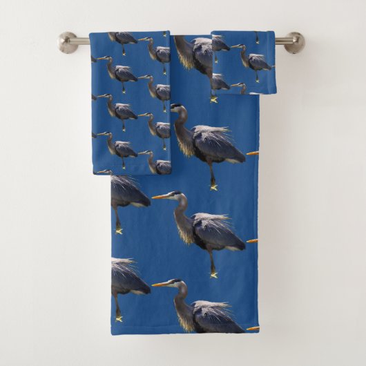 Great Blue Heron Bird Pattern Badetuch Set (Insitu)