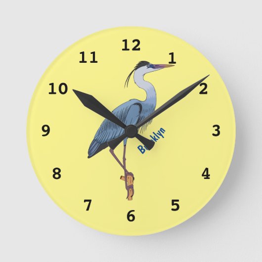 Great blue heron cartoon illustration runde wanduhr (Vorderseite)