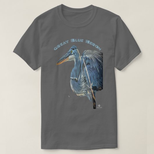 Great Blue Heron Chalk Zeichnend T-Shirt (Design vorne)