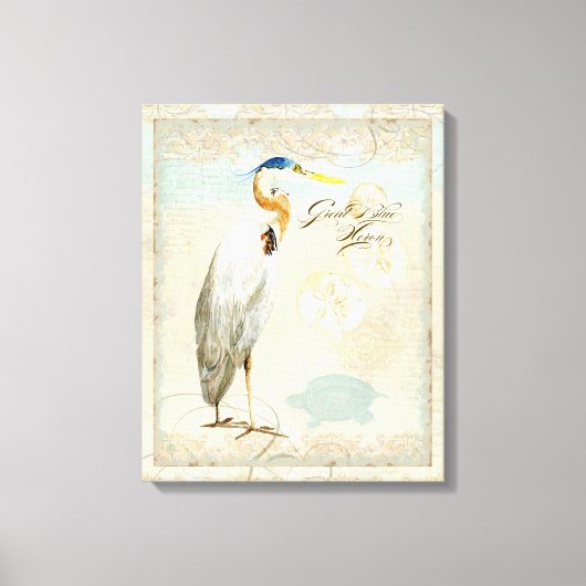 Great Blue Heron Coastal Beach - Wasserfarben Art Leinwanddruck (Vorderseite)