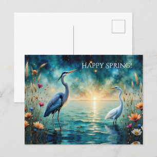 Great blue Heron & Egret Blume Happy Spring Feiertagspostkarte
