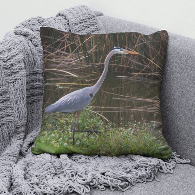 Great Blue Heron Florida Foto Kissen (A throw pillow with a photograph of a beautiful blue heron bird)