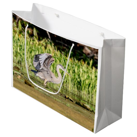 Great Blue Heron Große Geschenktüte (Vorderseite Schrägansicht)