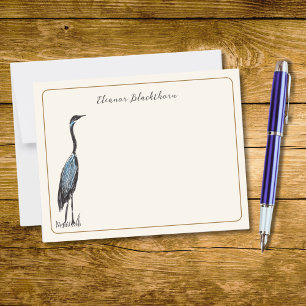 Great Blue Heron Hand Gezeichnet Bird Vintag Ivory Mitteilungskarte