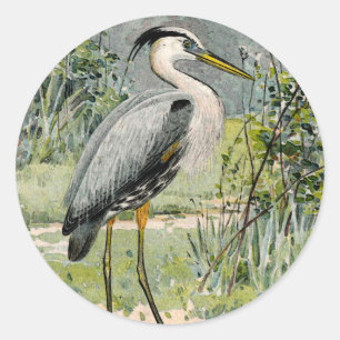 Great Blue Heron Illustration Runder Aufkleber