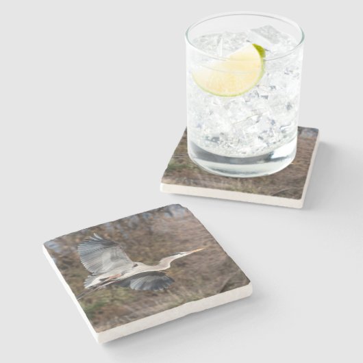 Great Blue Heron in flight Steinuntersetzer (Seitenansicht)