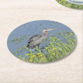 Great Blue Heron in River. Runder Pappuntersetzer (Angewinkelt)