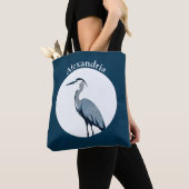 Great Blue Heron Logo auf Blau Tasche (Von Nahem)