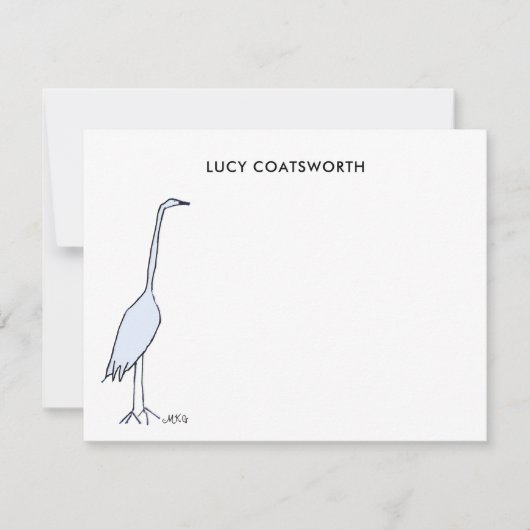 Great Blue Heron Monogram Boho Bird Artwork Mitteilungskarte (Vorderseite)