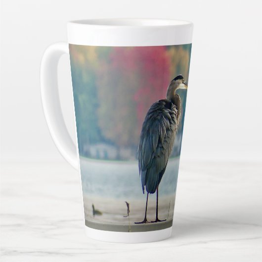 Great Blue Heron on Dock Latte Tasse (Linke Ecke)