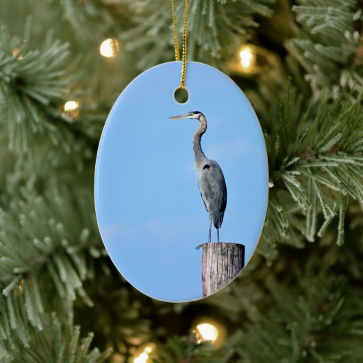 Great Blue Heron on Post Keramik Ornament (Baum)
