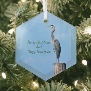 Great Blue Heron on Post Keramik Ornament Aus Glas