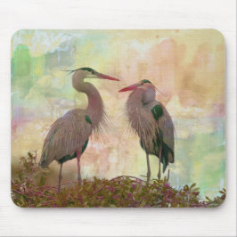 Great Blue Heron Pair Digital Art Mouse Pad Mousepad