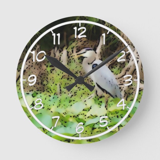 Great Blue Heron Runde Wanduhr (Vorderseite)