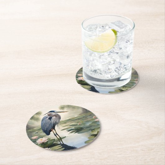 Great Blue Heron Runder Pappuntersetzer (Vor Ort)