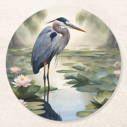 Great Blue Heron Runder Pappuntersetzer (Vorderseite)