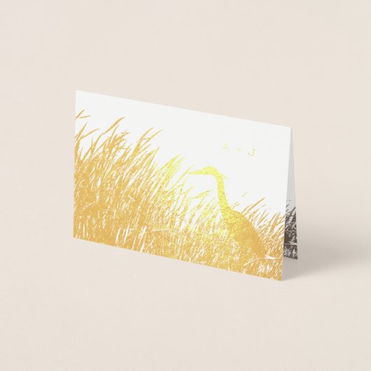 Great Blue Heron Silhouette rustikales Hochzeitgol Folienkarte (Vorderseite)