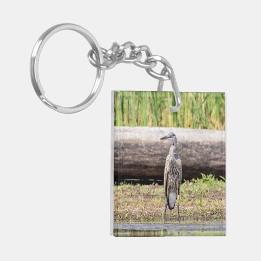 Great Blue Heron stehend in Lake Champlain Schlüsselanhänger (Vorderseite links)