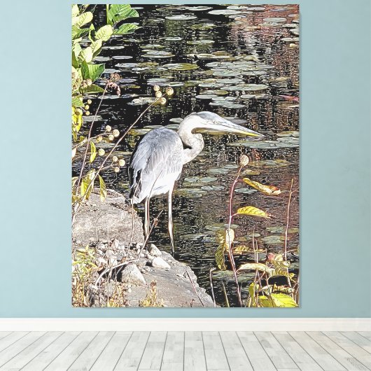 Great Blue Heron Stretched Canvas Print Leinwanddruck (Insitu (Holzboden))