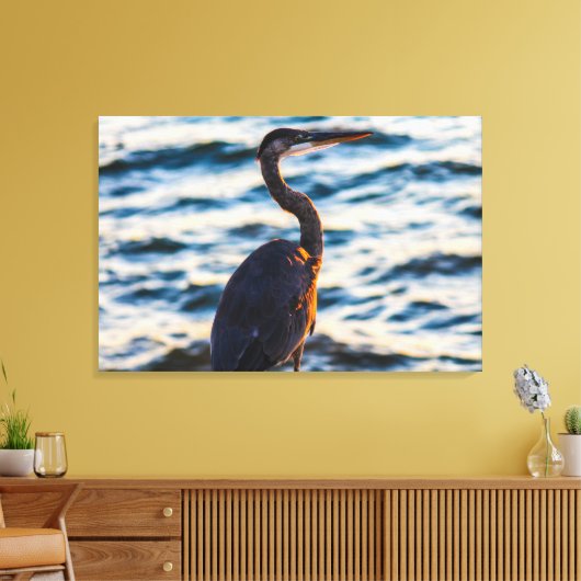 Great Blue Heron Sunset Vibe Leinwanddruck (Insitu (Wohnzimmer))